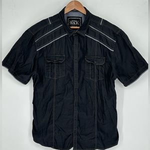 Buckle Black Shirt Mens Sz 2XL Black Button Up Athletic Fit Short Sleeve U0